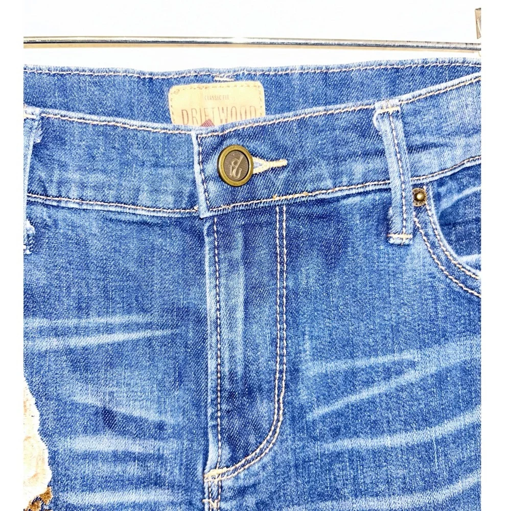 ANTHRO x DRIFTWOOD Eva Floral Embroidered Bootcut Jean Whiskering Raw hem SZ: 28 - Picture 4 of 13
